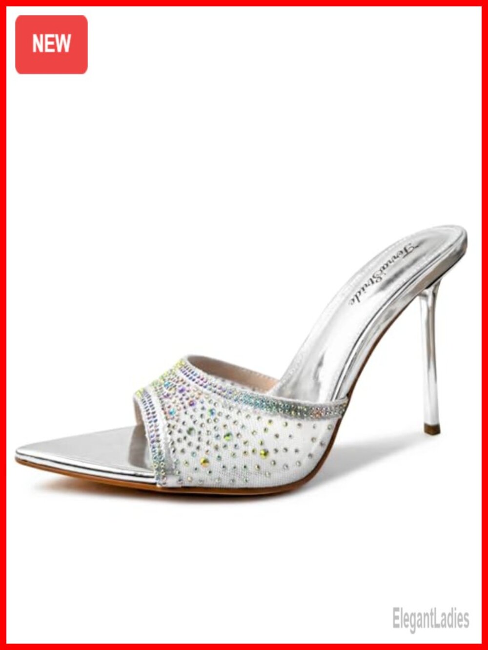 Rhinestone Mule Sandals Open Toe Stiletto Heels Slip On